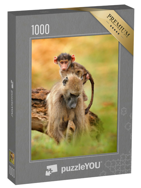 Puzzel 1000 stukjes „Chacma baviaan vrouwtje met jong, Okavango Delta, Botswana“