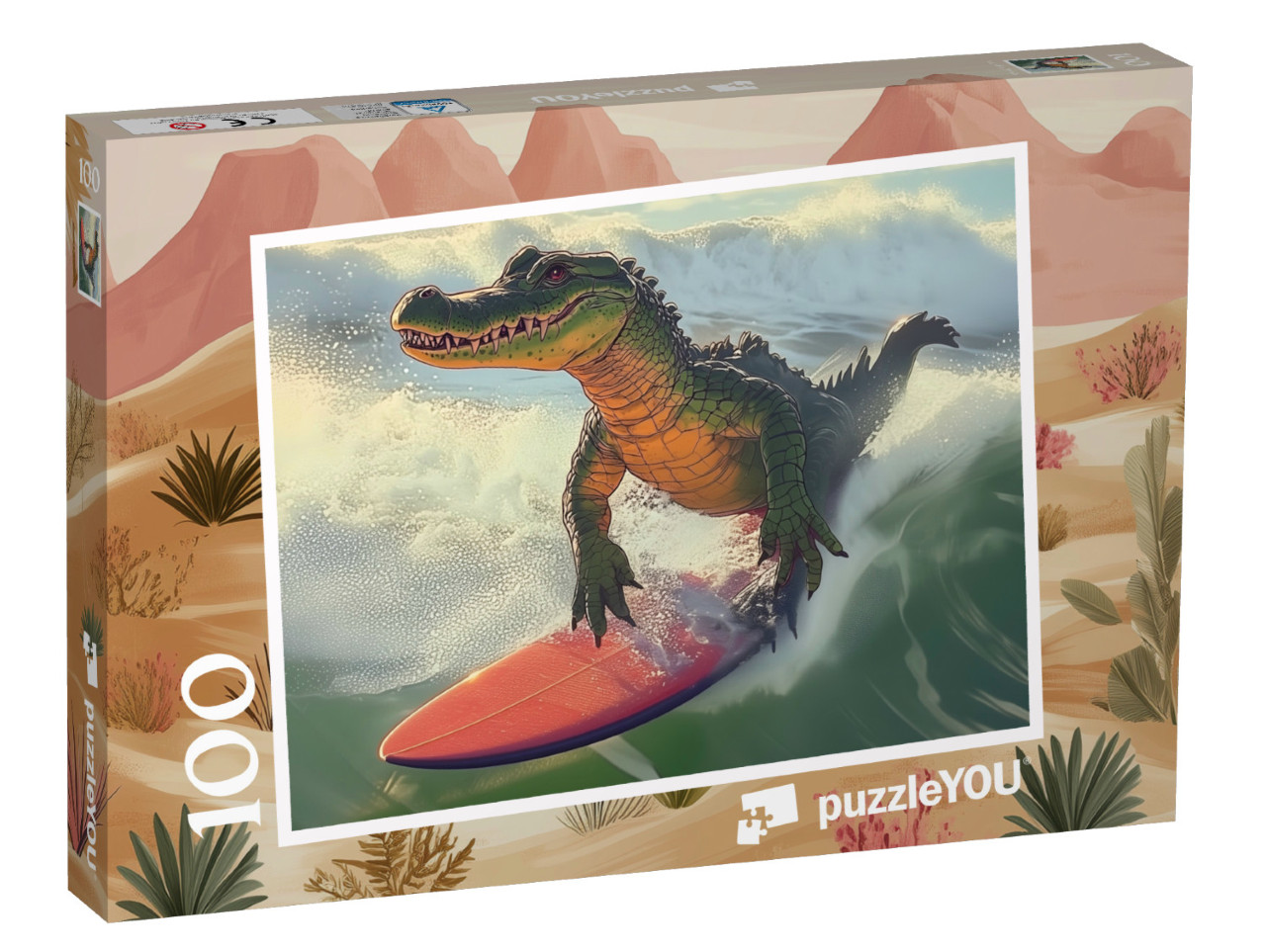 Puzzel 100 stukjes „Surfer Kroko in het golfparadijs“