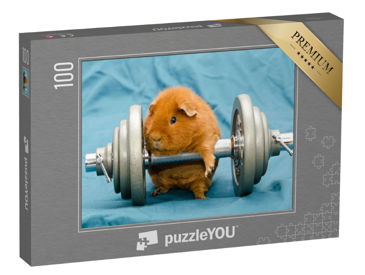 Puzzel 100 stukjes „Kleine cavia op een gigantische halter“