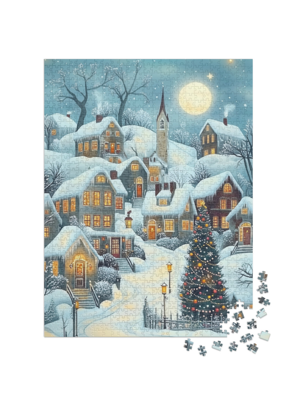 Puzzel 1000 stukjes „Village sous la magie de la neige de Noël“