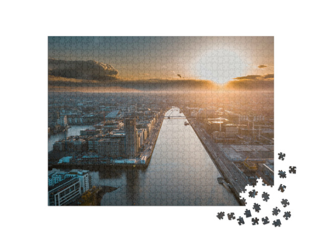 Puzzel 1000 stukjes „Zonsondergang over Dublin op de rivier de Liffey“
