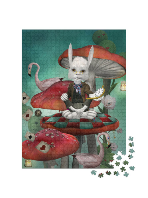 Puzzel 1000 stukjes „Alice in Wonderland konijn met klok“