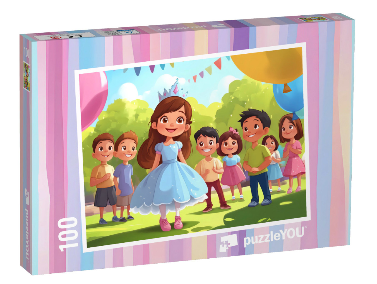 Puzzel 100 stukjes „Fijne prinsessenverjaardag met al haar vriendjes“