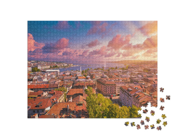 Puzzel 1000 stukjes „Genève bij zonsondergang“