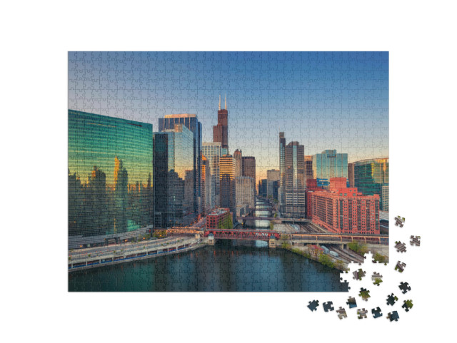 Puzzel 1000 stukjes „Chicago bij zonsopgang, Illinois, VS“