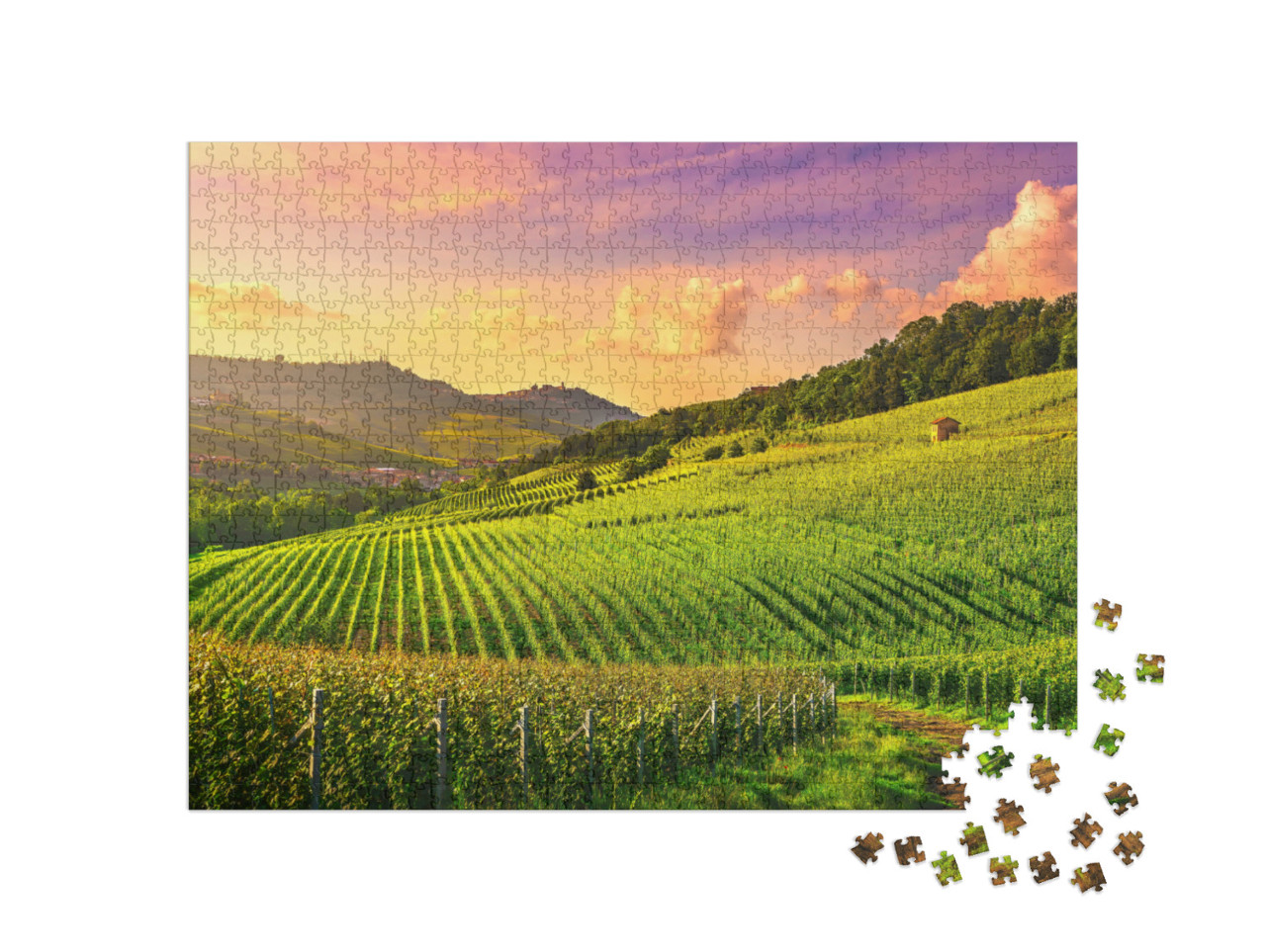 Puzzel 1000 stukjes „Zonsondergang in Piemonte, Noord-Italië“