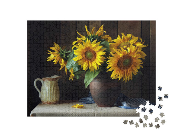 Puzzel 1000 stukjes „Boeket zonnebloemen, mooi arrangement“