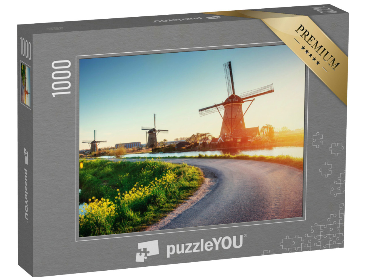 Puzzel 1000 stukjes „Kanaal bij Rotterdam met Nederlandse windmolens“
