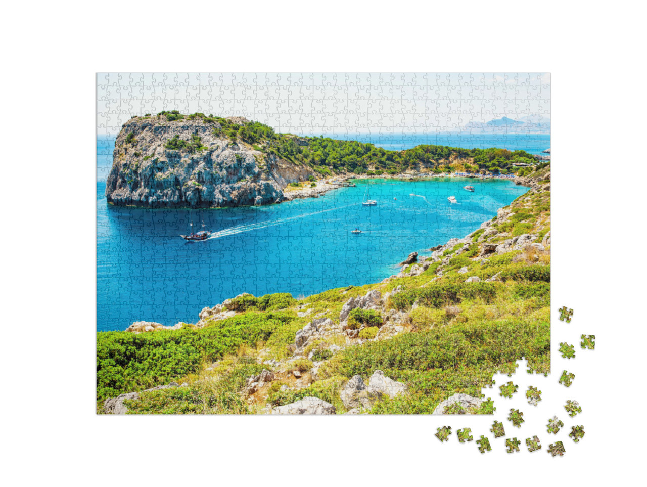 Puzzel 1000 stukjes „Anthony Quinn Baai op Rhodos, Middellandse Zee, Griekenland“