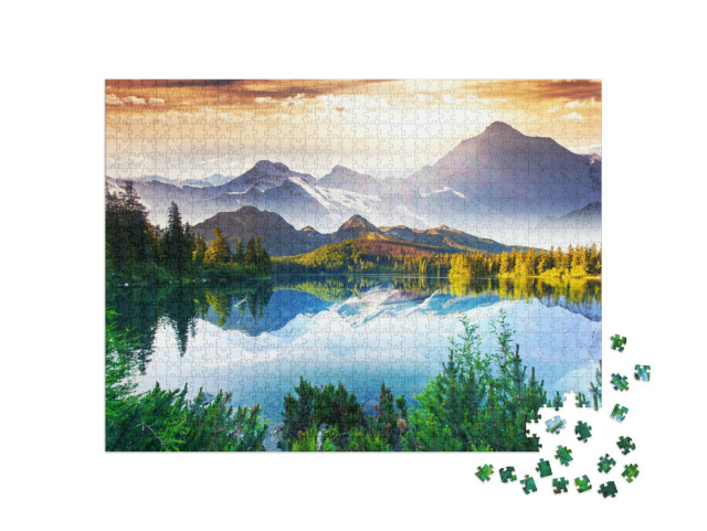 Puzzel 1000 stukjes „Zonnige dag bij een bergmeer“