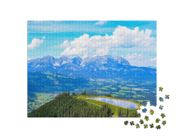 Puzzel 1000 stukjes „Panoramisch uitzicht over de Wilder Kaiser bij Kitzbühel, Oostenrijk“
