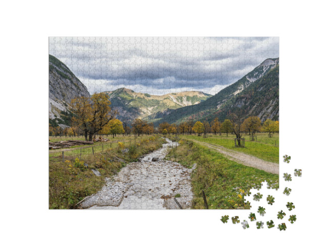Puzzel 1000 stukjes „Esdoorns op Ahornboden in de herfst, Karwendelgebergte, Oostenrijk“