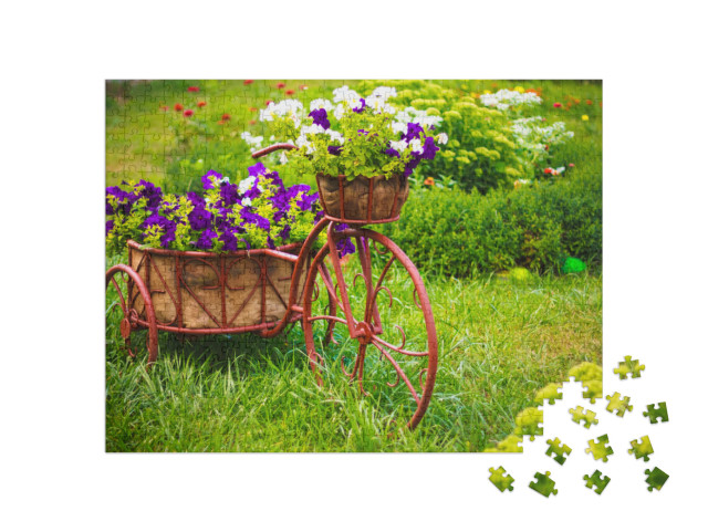Puzzel 500 stukjes „Oude fiets met bloemenmand“