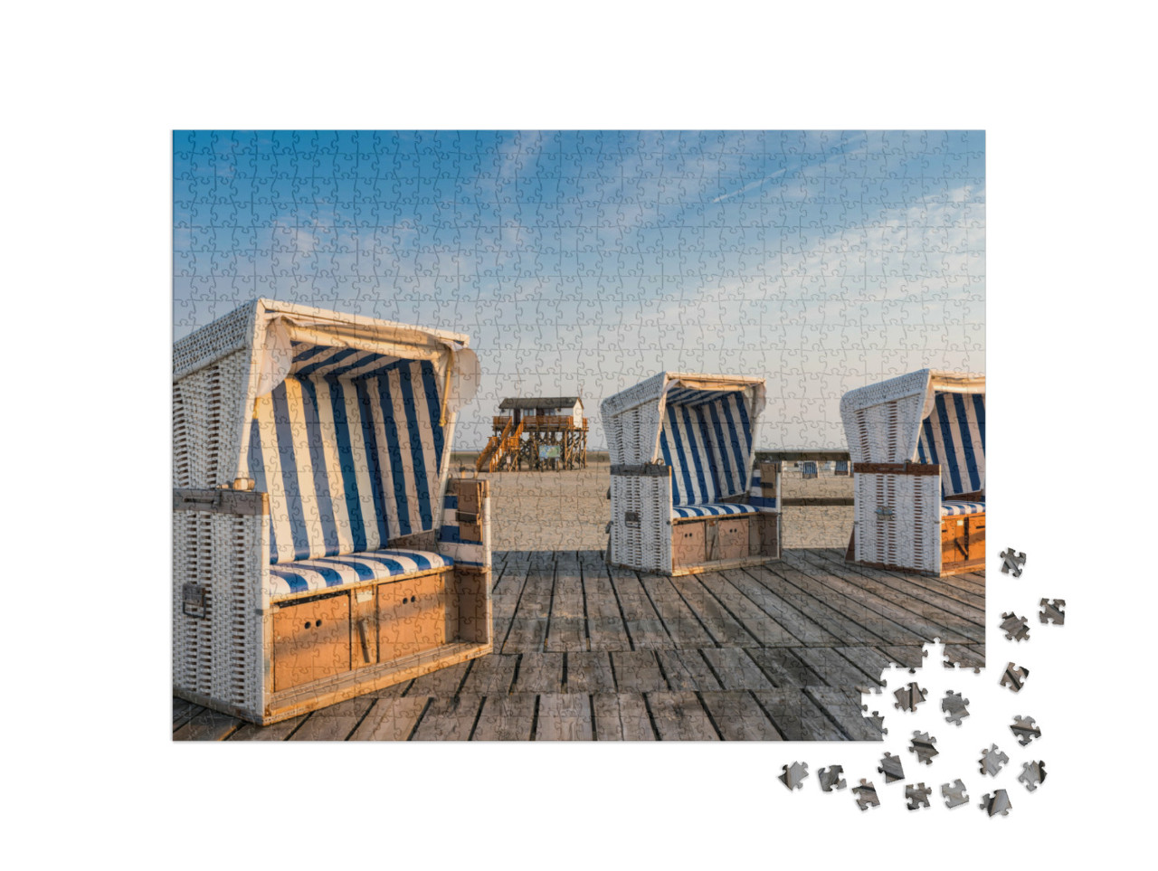 Puzzel 1000 stukjes „Strandstoelen op het strand in St. Peter-Ording, Sleeswijk-Holstein“