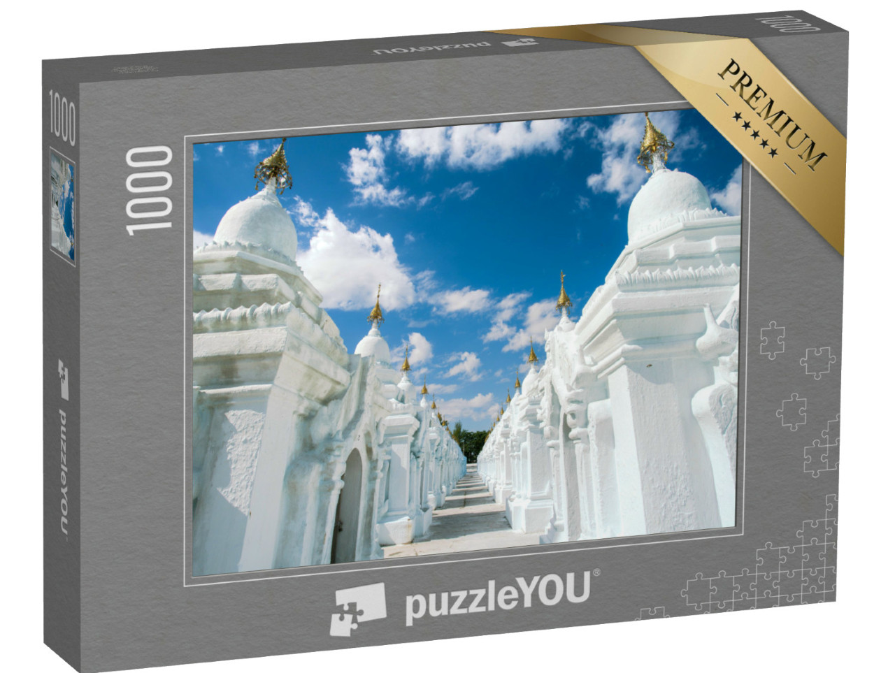 Puzzel 1000 stukjes „Prachtige witte Kuthodaw Pagode aan de voet van Mandalay Hill, Myanmar“