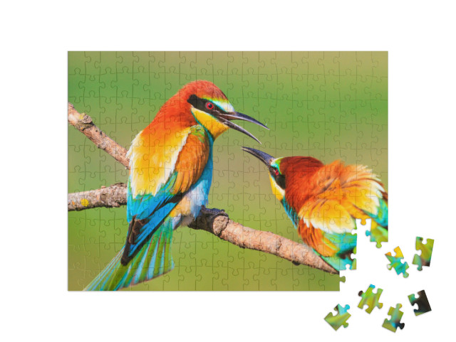 Puzzel 200 stukjes „Twee prachtig gekleurde vogels op een tak“
