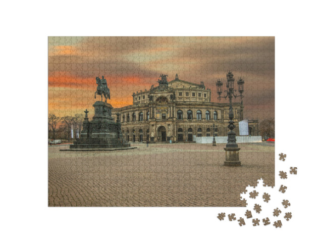 Puzzel 1000 stukjes „Semperoper in Dresden, kort na zonsondergang“