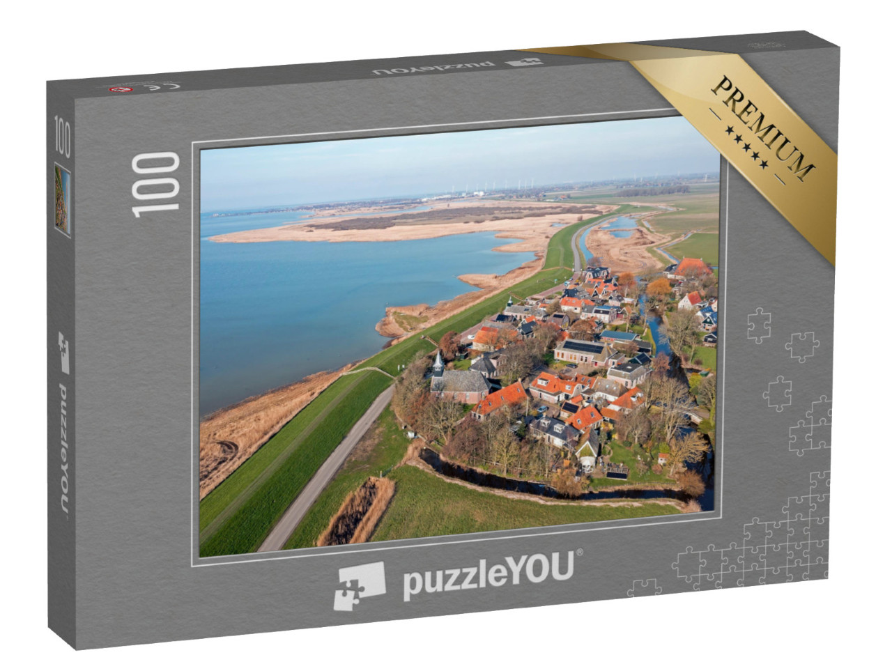 Puzzel 100 stukjes „Luchtfoto van het historische dorp Gaast aan het IJsselmeer in Friesland“