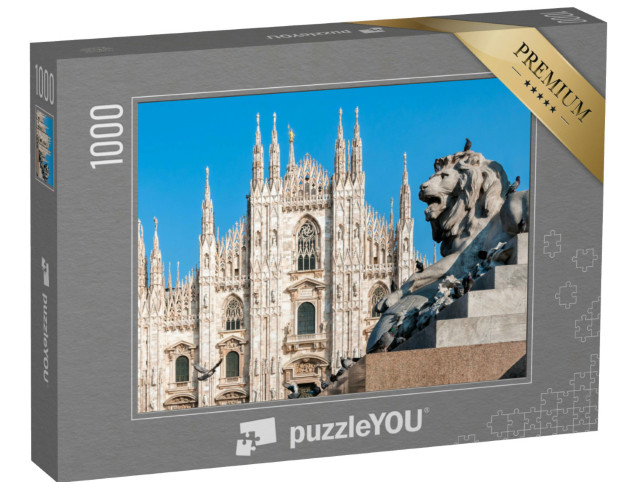 Puzzel 1000 stukjes „Kathedraal van Milaan met leeuwenmonument, Italië“