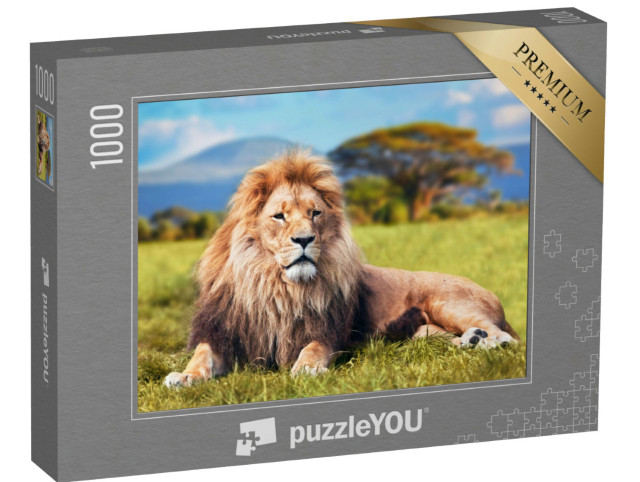 Puzzel 1000 stukjes „Grote leeuw in savannegras“