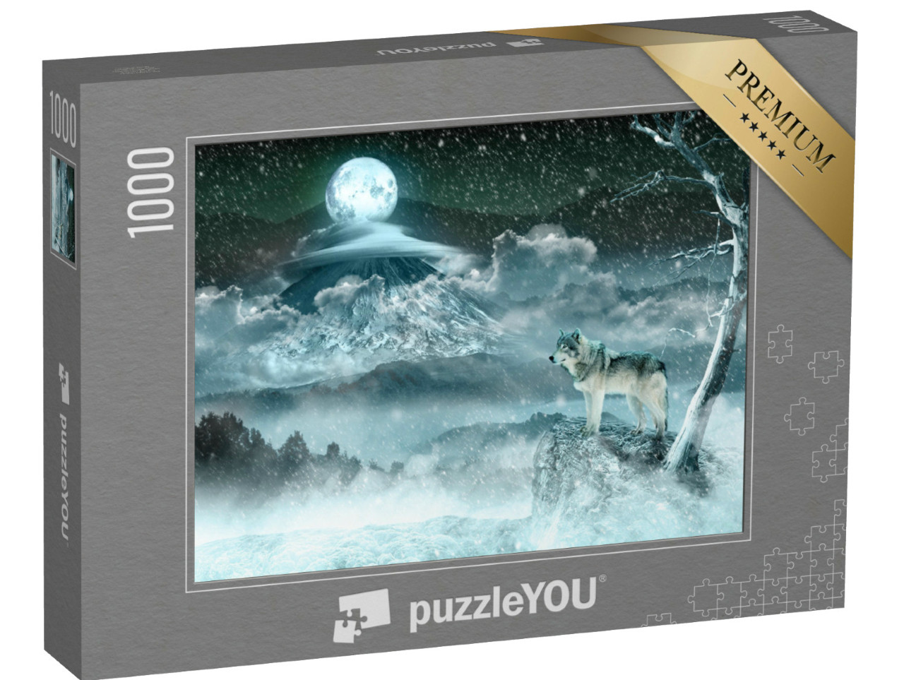 Puzzel 1000 stukjes „Maanwolf in een wit winterlandschap“