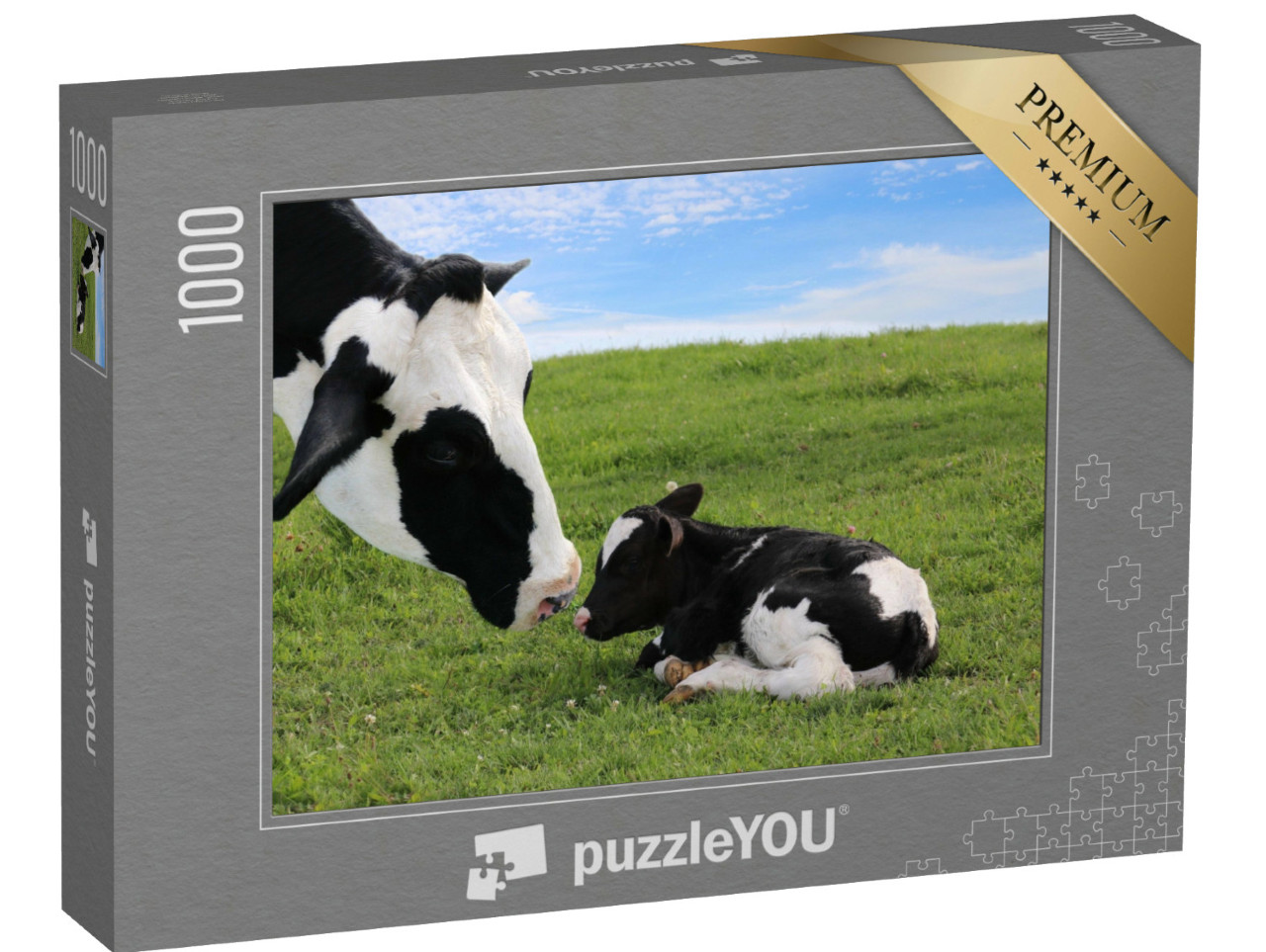 Puzzel 1000 stukjes „Holstein moederkoe met haar pasgeboren kalf“