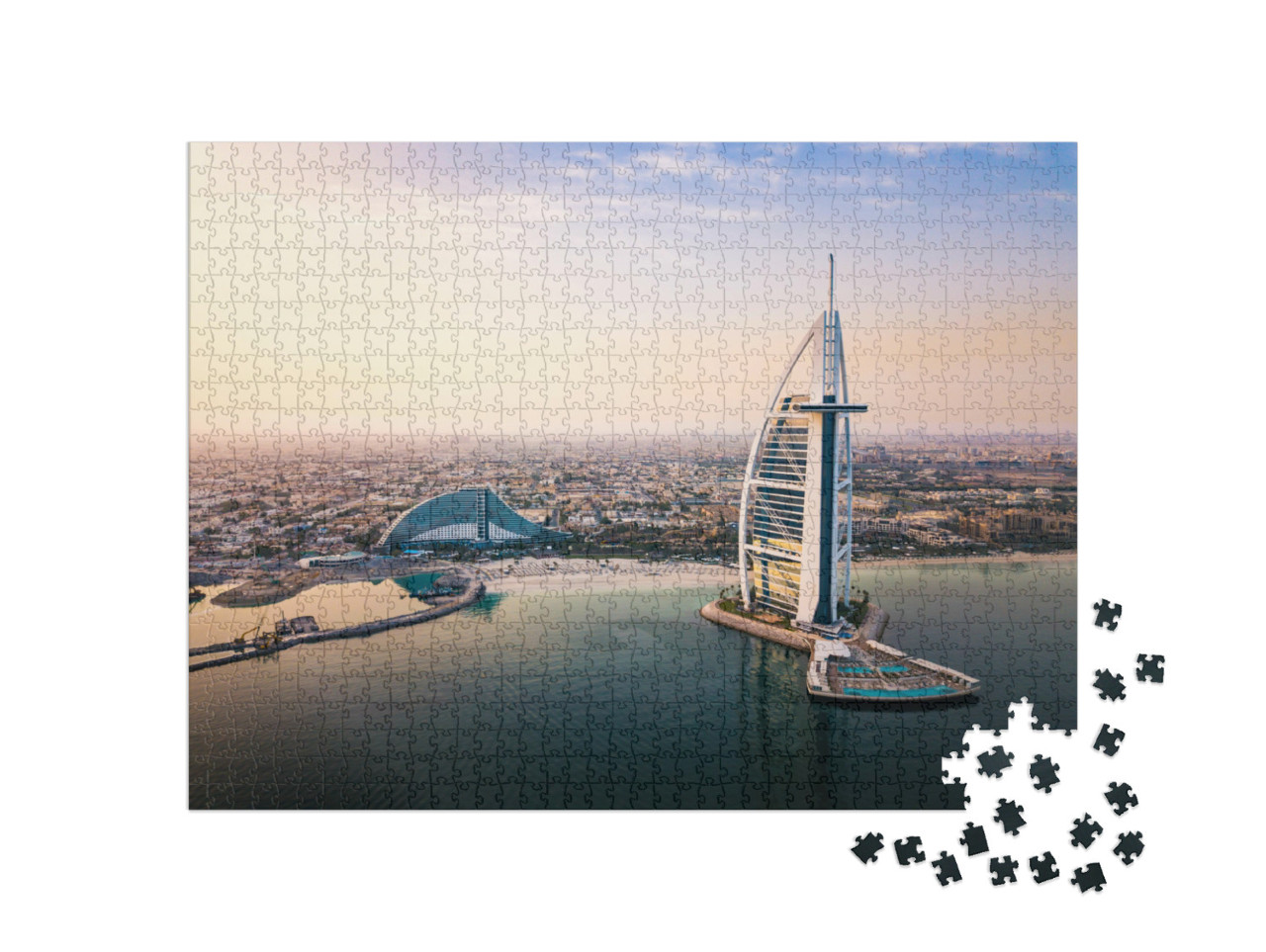 Puzzel 1000 stukjes „Dubai skyline aan zee en het luxe hotel Burj Al Arab“