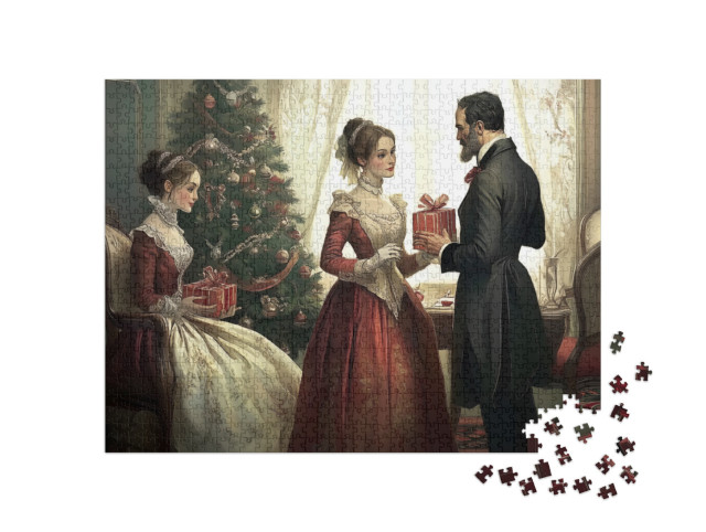 Puzzel 1000 stukjes „Cadeau de Noël : famille victorienne“