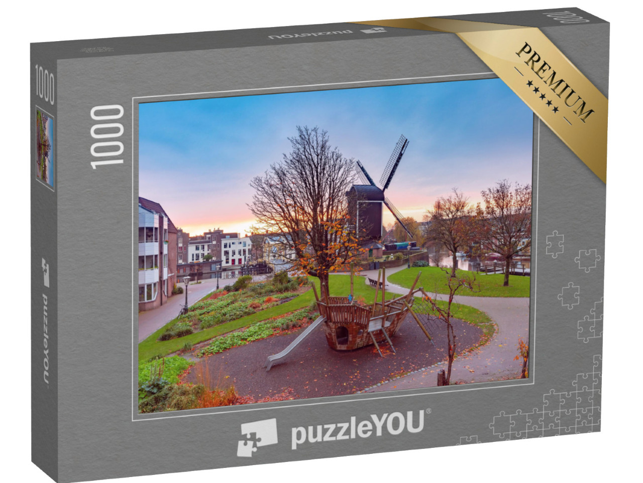 Puzzel 1000 stukjes „Molen De Put bij zonsopgang, Leiden, Zuid-Holland“