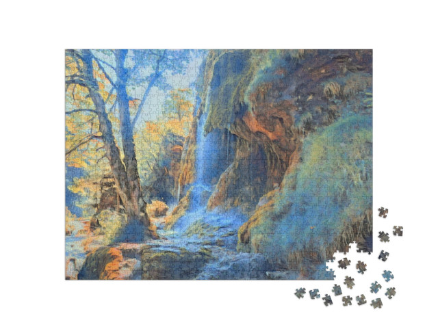 Puzzel 1000 stukjes „in de stijl van Paul-Cezanne - Watervallen in de Ammergauer Alpen, Duitsland“