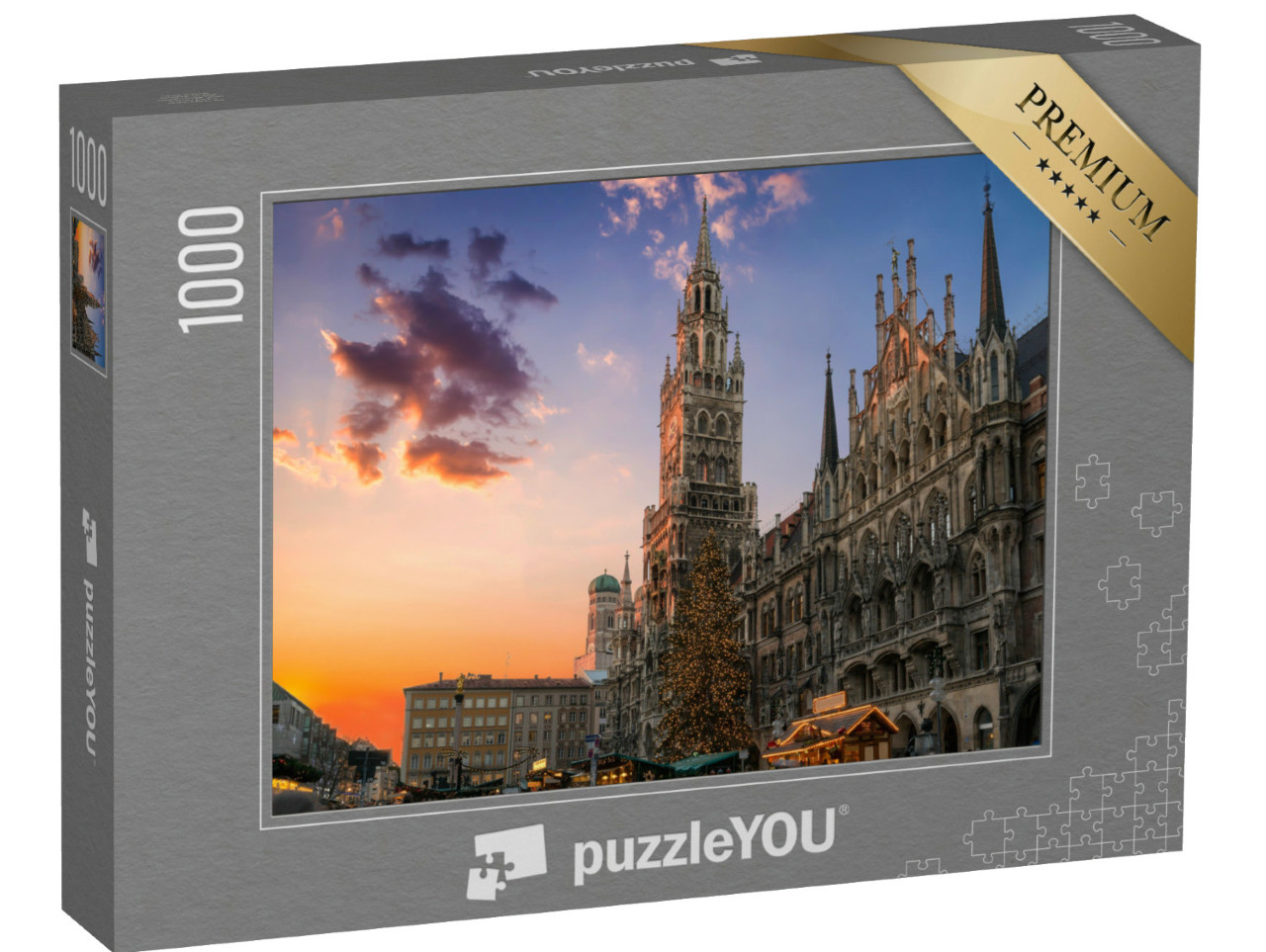 Puzzel 1000 stukjes „Kerstmarkt en kerstboom op Marienplatz, München“