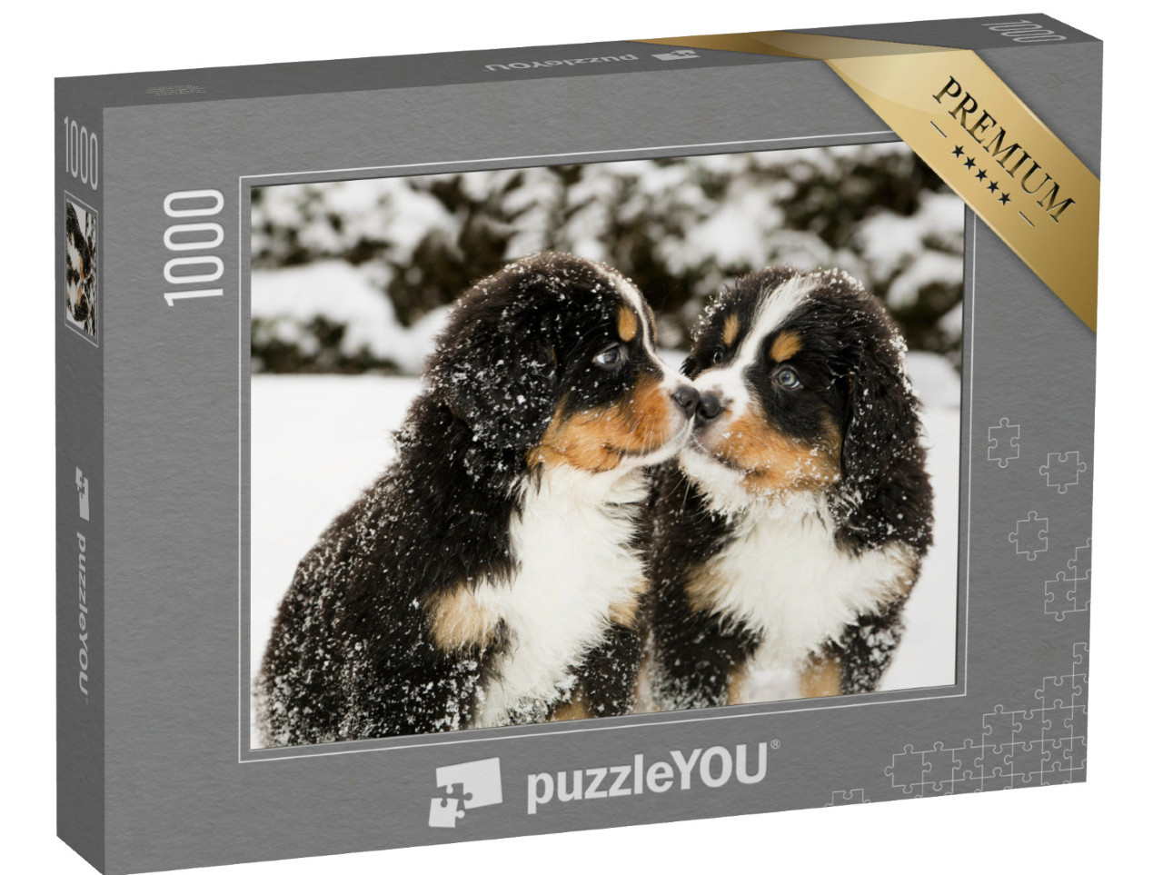 Puzzel 1000 stukjes „Berner Sennenhond puppy's bestrooid met sneeuw“