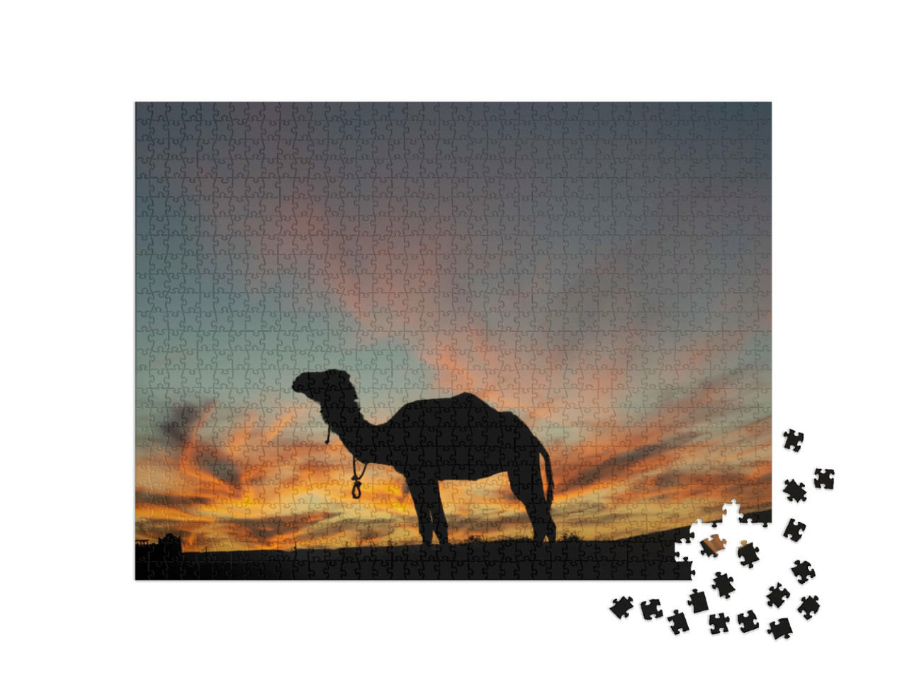 Puzzel 1000 stukjes „Dromedaris silhouet op een mooie woestijnavond“