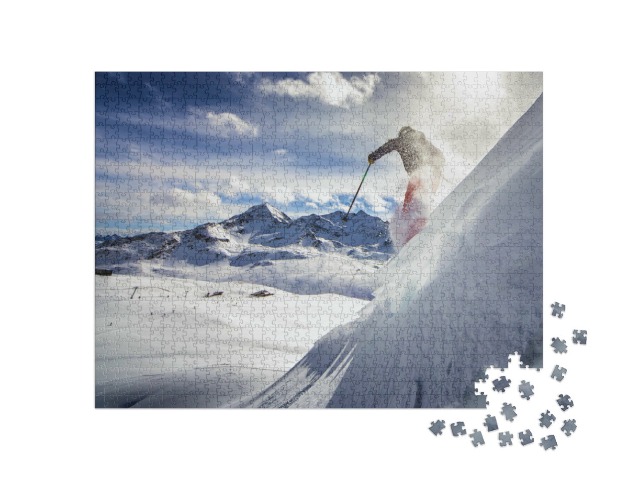Puzzel 1000 stukjes „Skiër skiet een steile helling af“