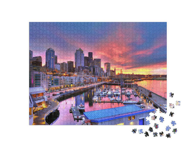 Puzzel 1000 stukjes „Dageraad boven Pier-66, Seattle“