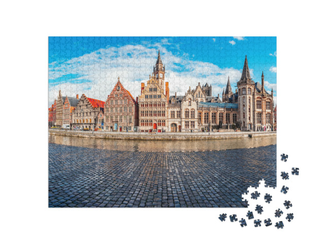 Puzzel 1000 stukjes „Indrukwekkend panorama van het historische stadscentrum van Gent, België“