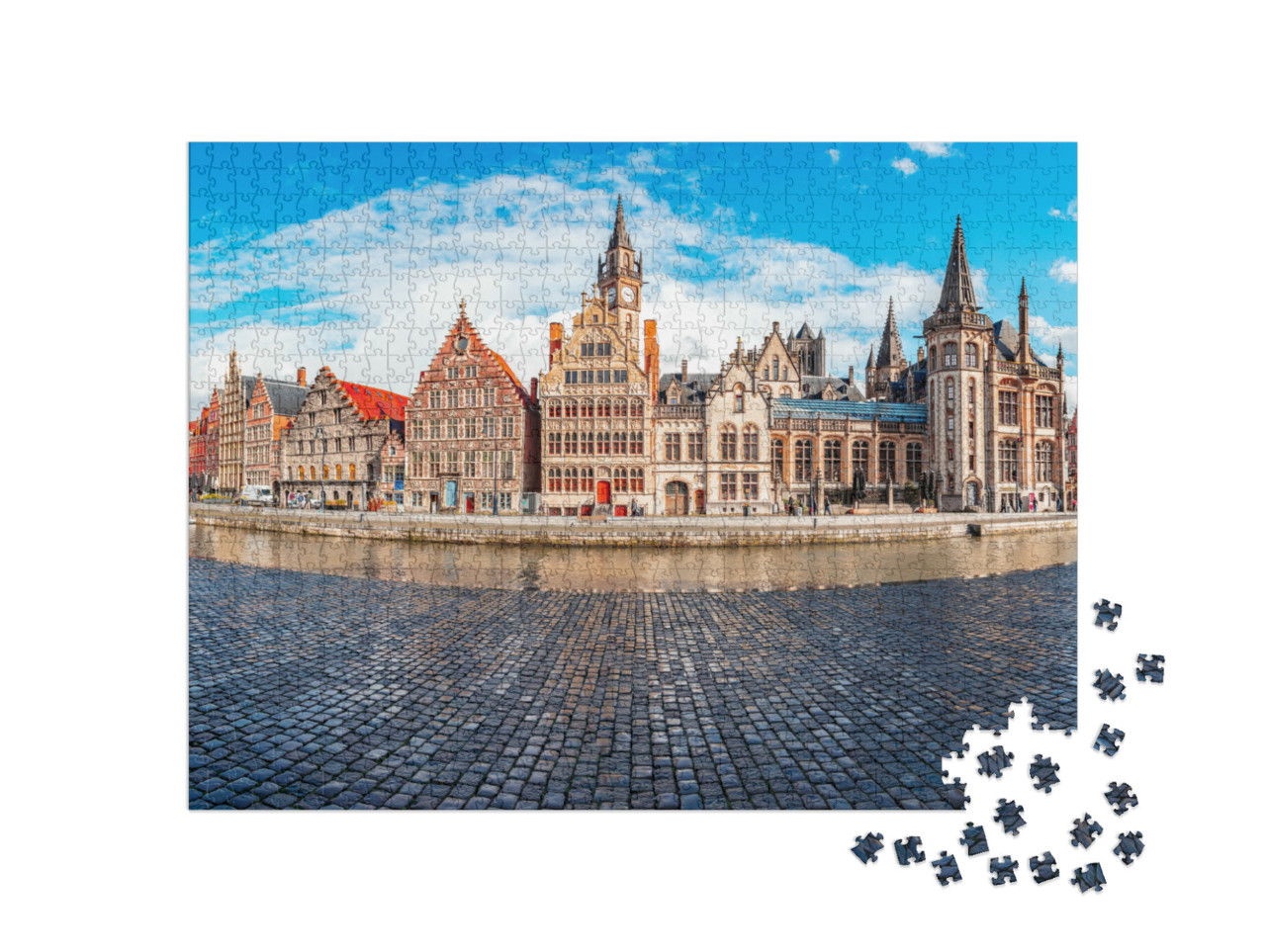 Puzzel 1000 stukjes „Indrukwekkend panorama van het historische stadscentrum van Gent, België“