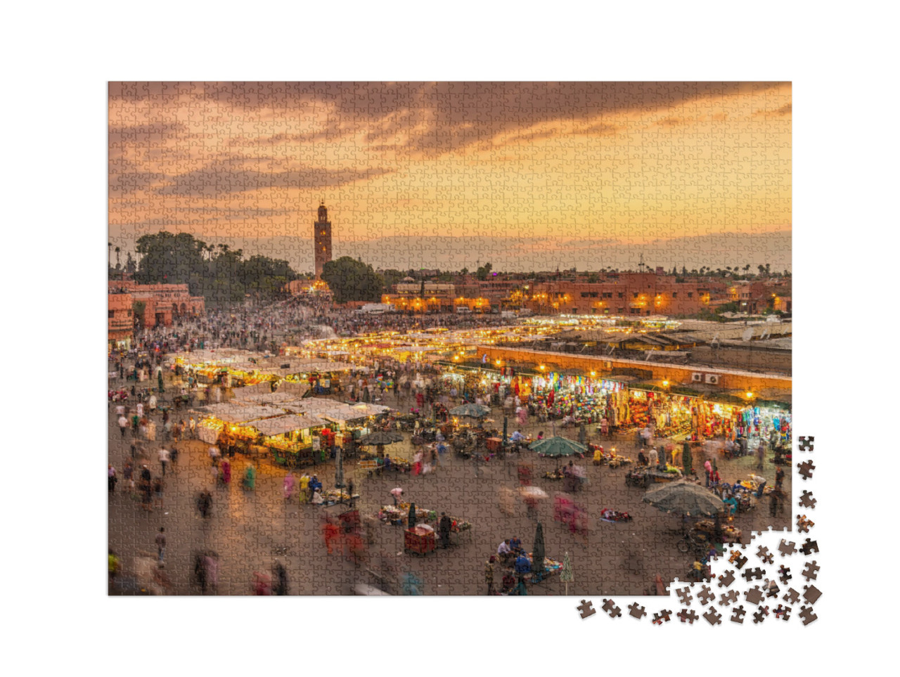 Puzzel 2000 stukjes „Djemaa el-Fna marktplein in de avond, Marrakech, Marokko“