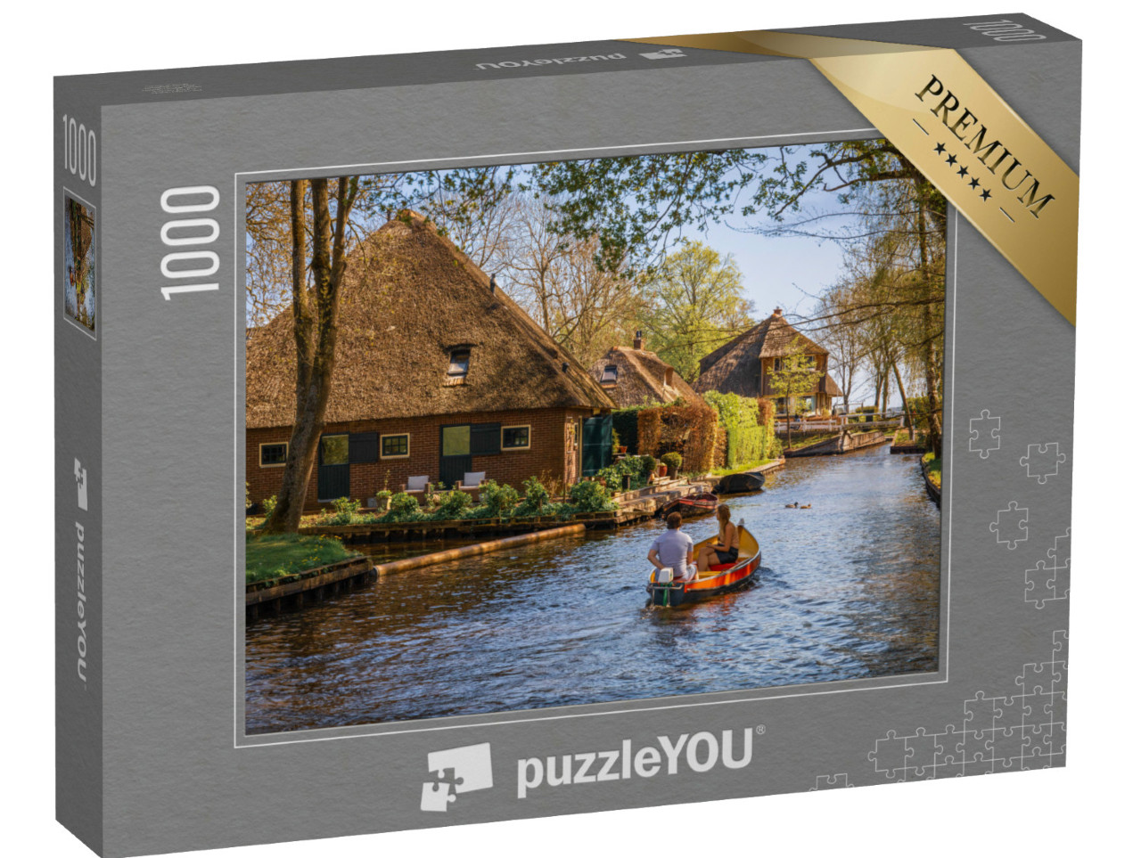 Puzzel 1000 stukjes „Boottocht door het Giethoorns kanaal met pittoreske huisjes, Giethoorn“