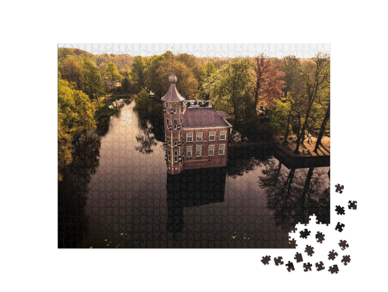 Puzzel 1000 stukjes „Prachtig kasteel in een bos omringd door water in Breda“