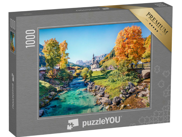 Puzzel 1000 stukjes „Ochtendtafereel van de parochiekerk van St. Sebastian, Beieren“