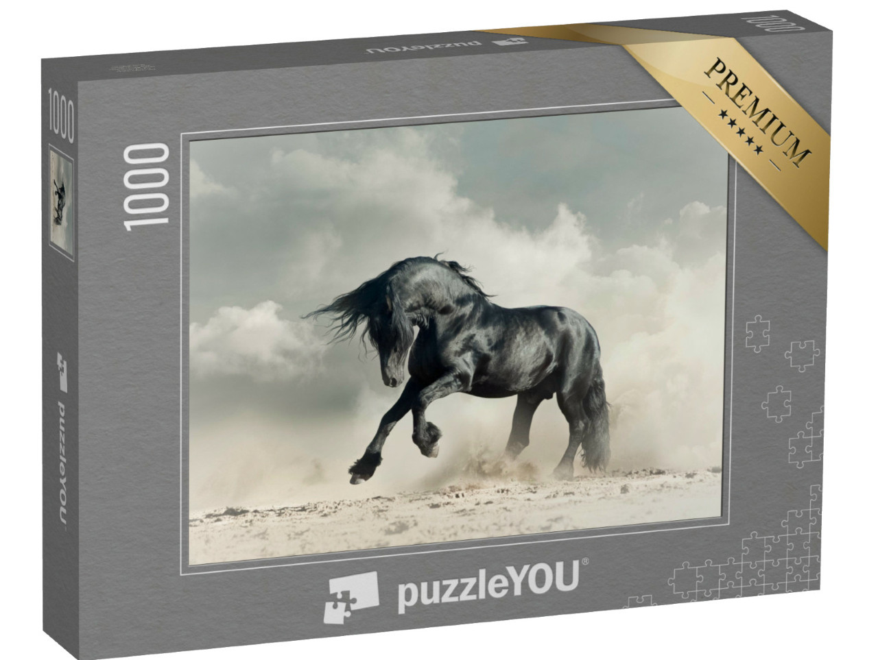 Puzzel 1000 stukjes „Wilde zwarte hengst in de woestijn“