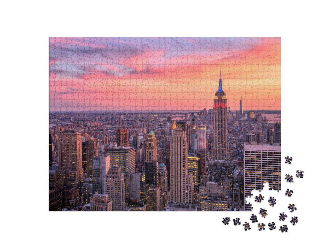 Puzzel 1000 stukjes „New York City met het Empire State Building bij zonsondergang“