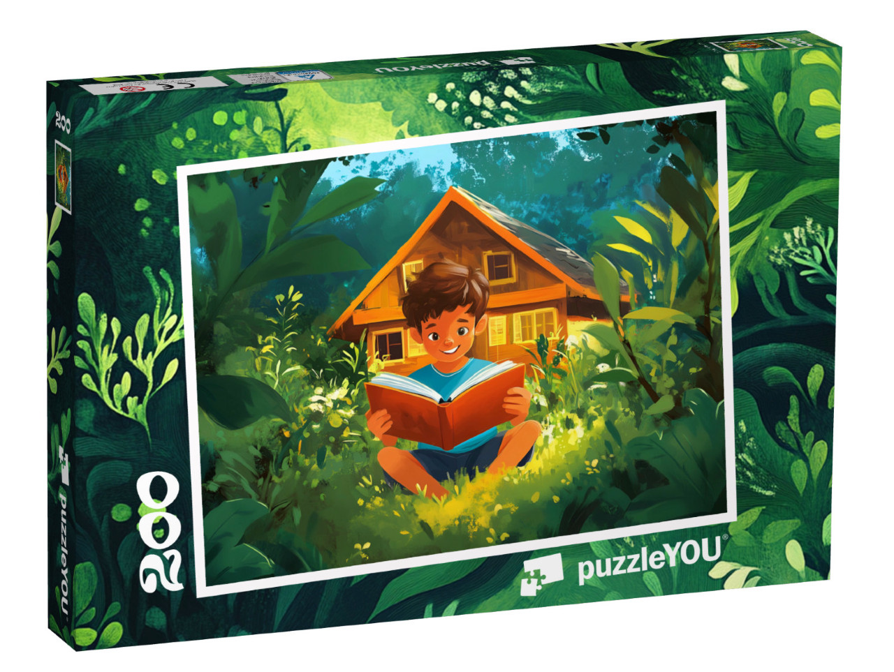 Puzzel 200 stukjes „Lezen in de tuin op een zomeravond“