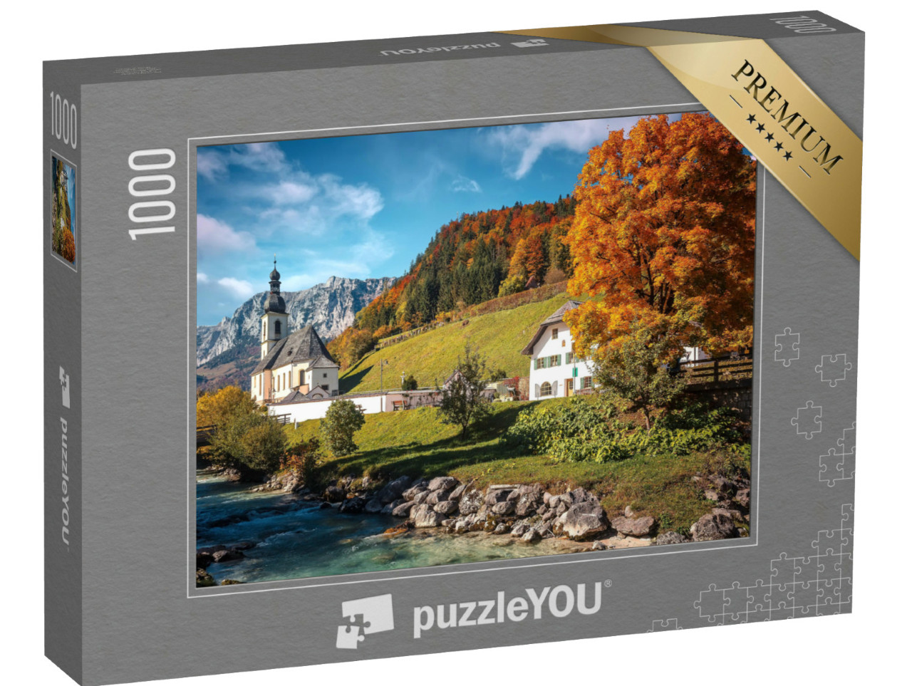 Puzzel 1000 stukjes „Zonnig herfstlandschap: Beierse Alpen bij Ramsau, Duitsland“