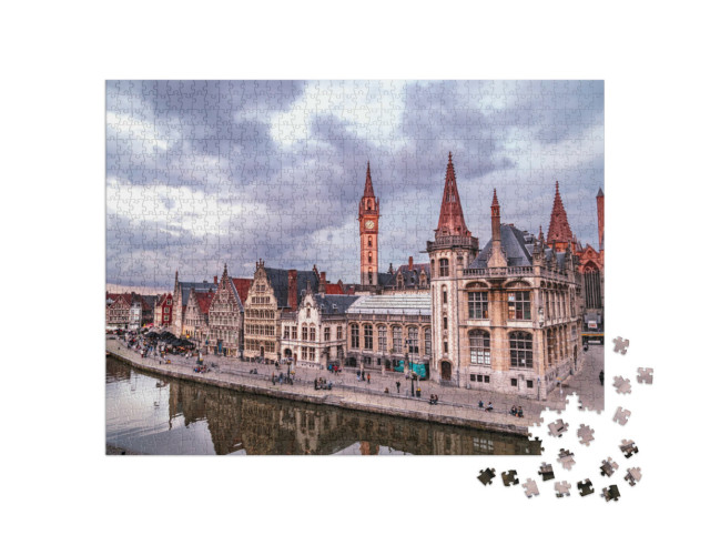 Puzzel 1000 stukjes „Rivierzicht van Gent in de avond, België“