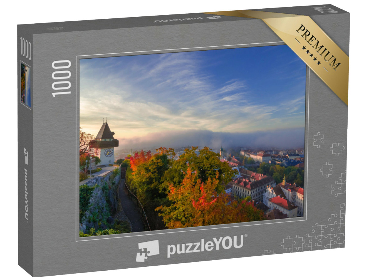 Puzzel 1000 stukjes „Klokkentoren van Graz op de Schloßberg, Oostenrijk“