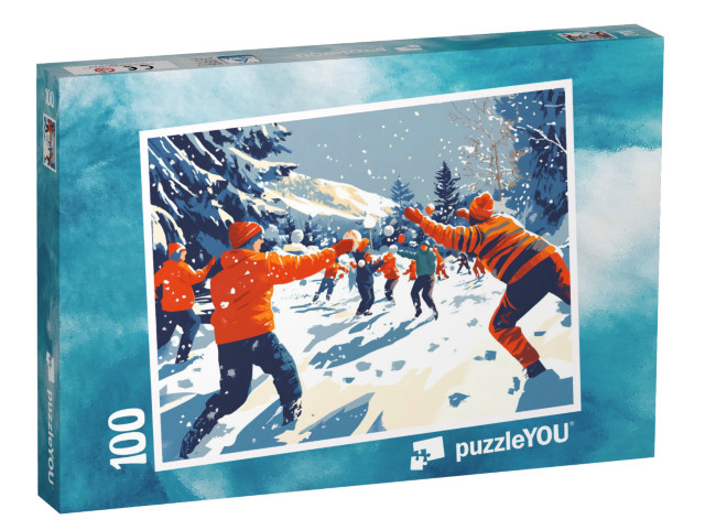 Puzzel 100 stukjes „Het grote sneeuwballengevecht“