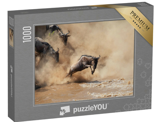 Puzzel 1000 stukjes „Wilde gnoes steken een rivier over“