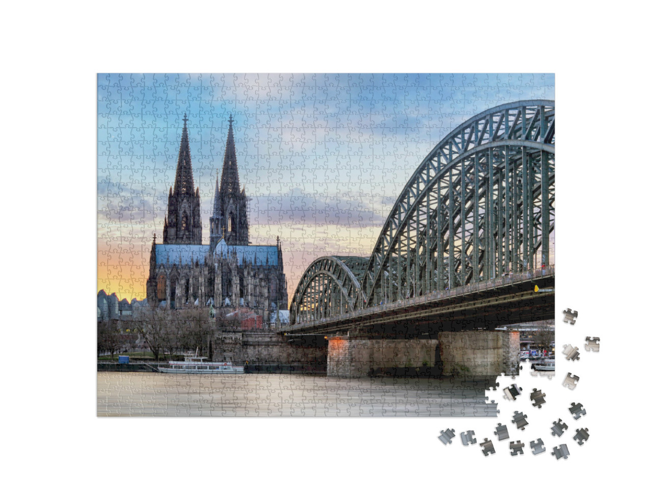 Puzzel 1000 stukjes „Dom van Keulen en Hohenzollernbrug aan de Rijn“